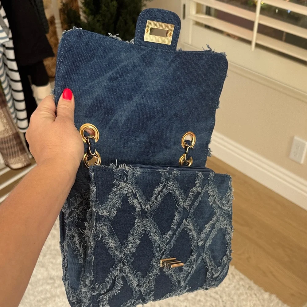 Elegant Denim Chain Shoulder Bag - Picture 2 of 8
